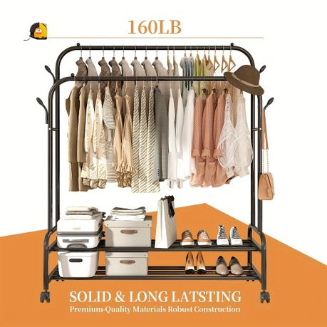 150cm Sturdy Metal Double Rodding Clothes Rack With Wheels