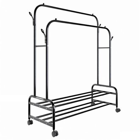 150cm Sturdy Metal Double Rodding Clothes Rack With Wheels
