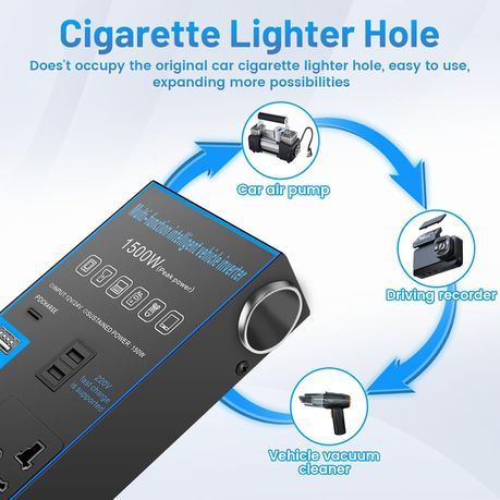 1500W Car Power Inverter - 12V/24V, 4 USB Ports, Fast Charging