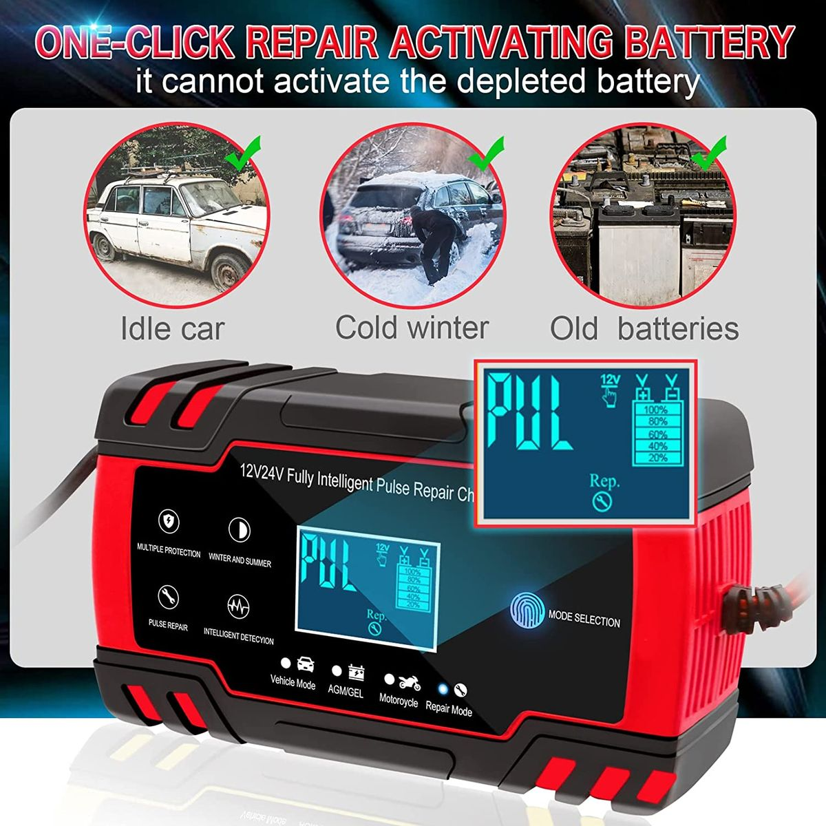 8A 12V/4A 24V, Car Battery charger