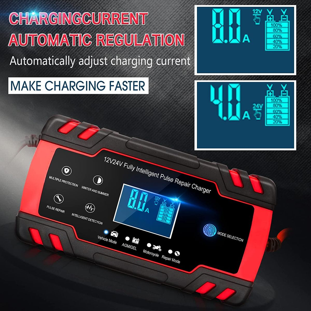 8A 12V/4A 24V, Car Battery charger